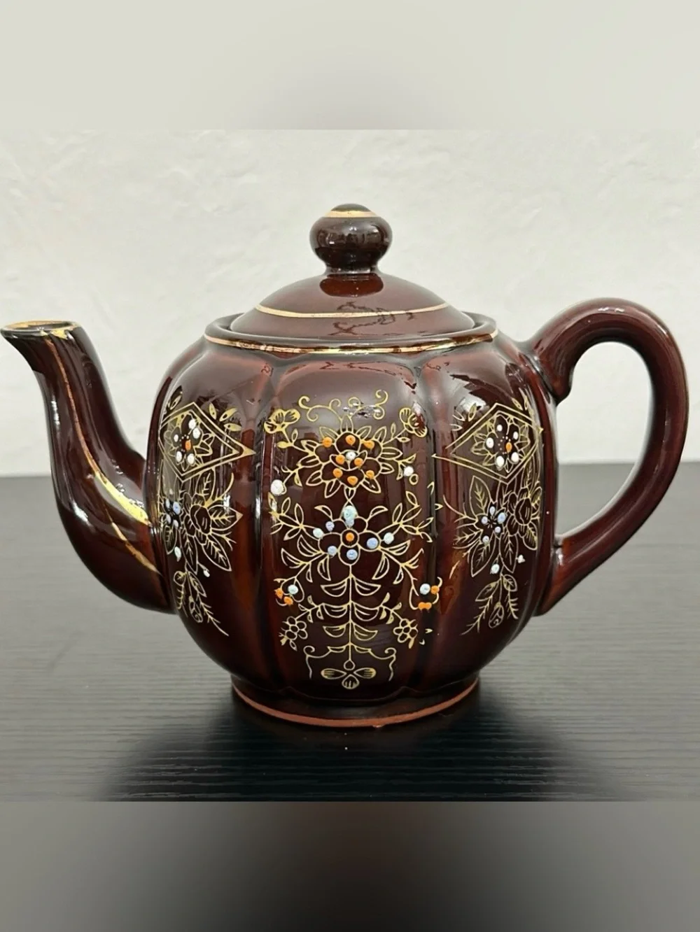 1940’s Vintage Japanese Moriage Hand Painted Pottery Teapot